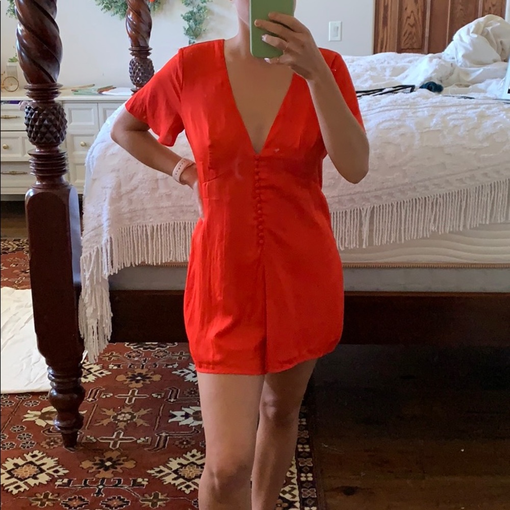 UO Red Babydoll Silk Romper